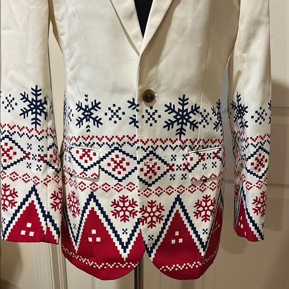 Shinesty Red and Cream Nordic Holiday Pattern Blazer Jacket size 36 - Picture 3 of 12